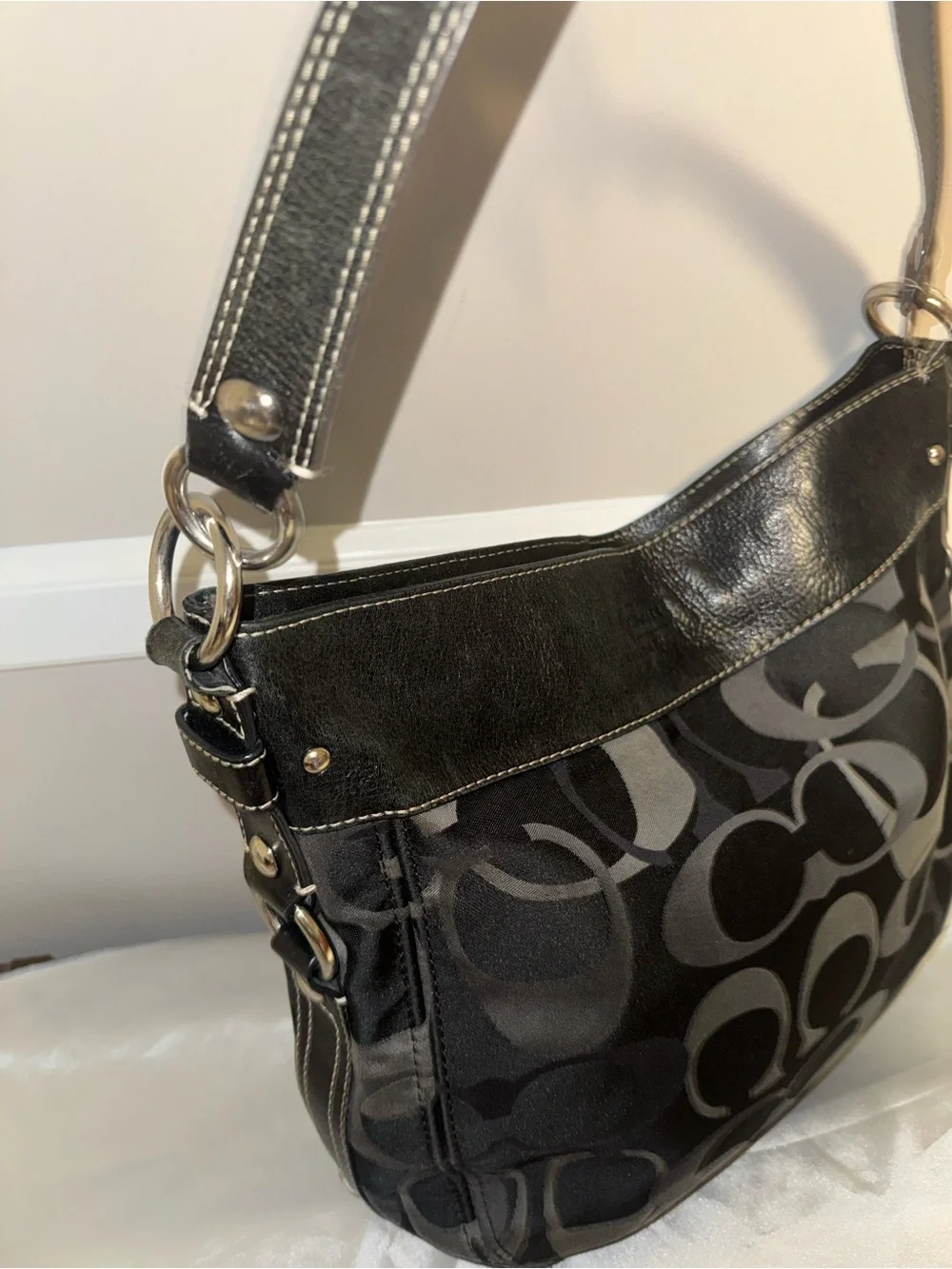 Coach Black and Gray Signature Shoulder Bag
